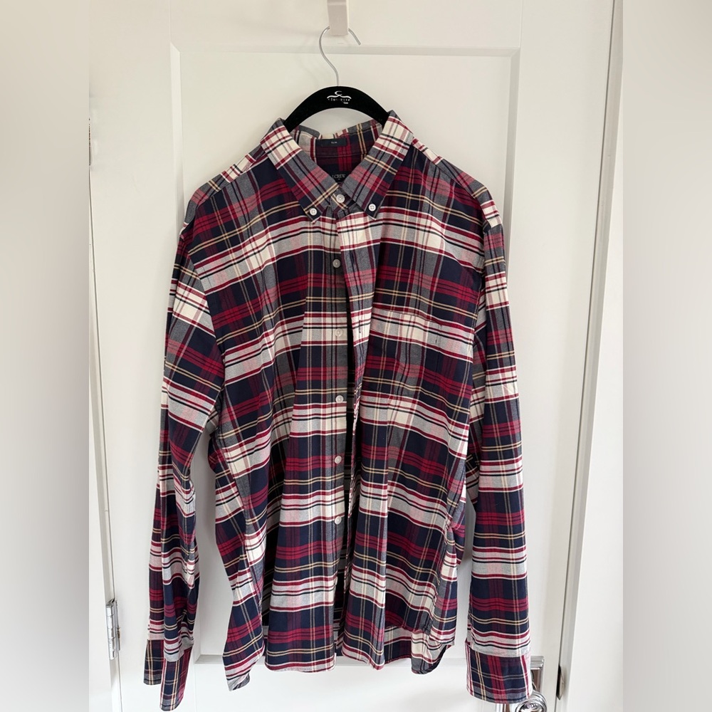 J.Crew Slim Oxford Plaid Button-Down Shirt – Red/Navy – XL